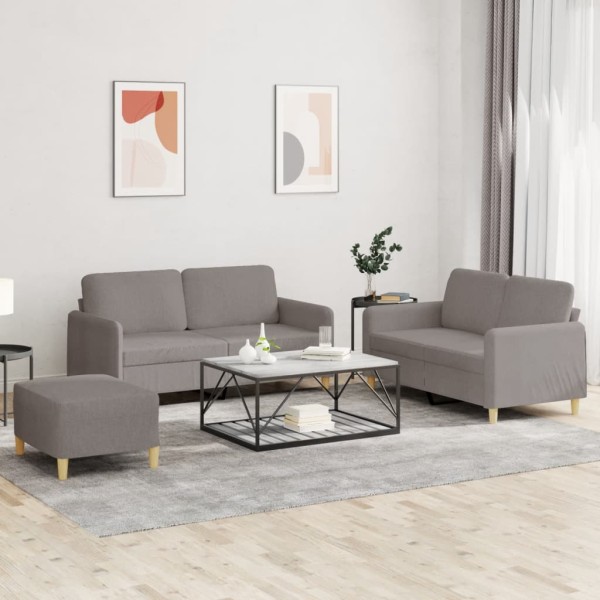 Sofa set with cushions, 3 parts, taupe, fabric