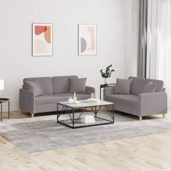 Sofa set with pillows, 2 parts, taupe, fabric