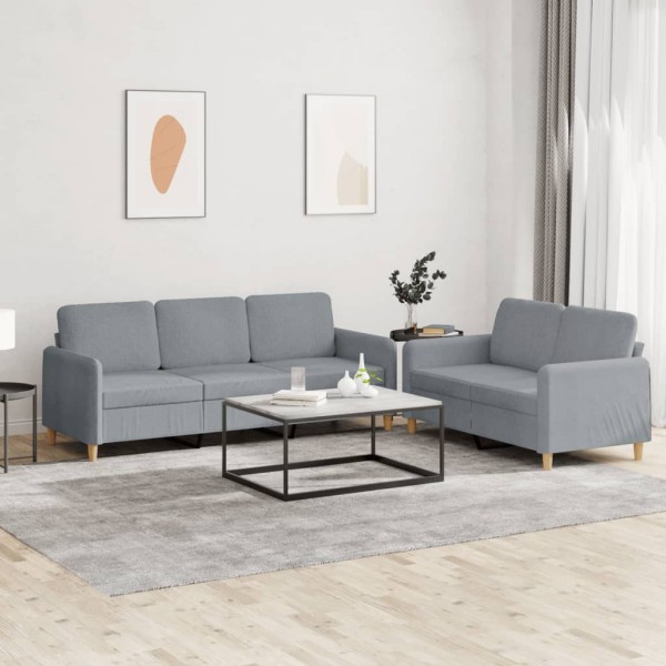 Sofa set with cushions, 2 parts, gray, fabric