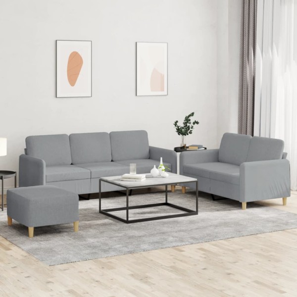 Sofa set with cushions, 3 parts, gray, fabric