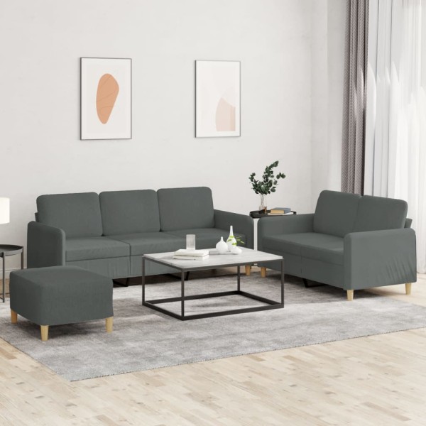 Sofa set with cushions, 3 parts, gray, fabric