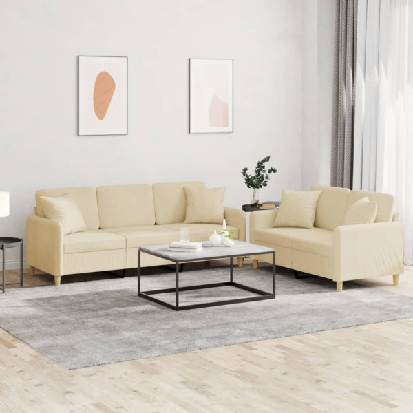 Sofa set with pillows, 2 parts, cream, fabric