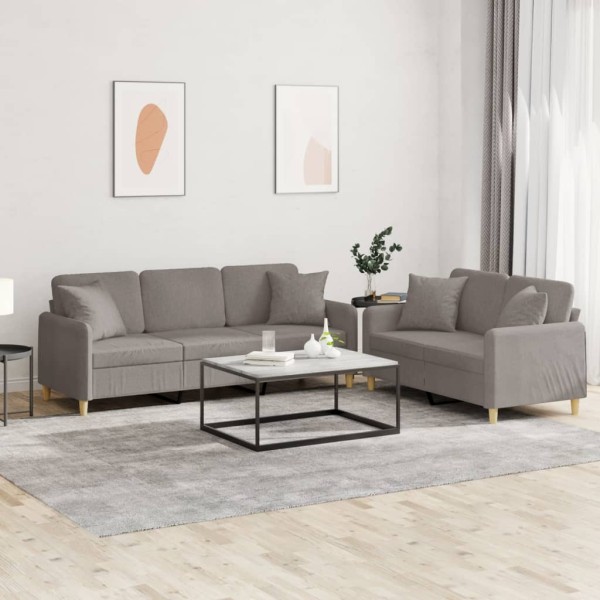 Sofa set with pillows, 2 parts, taupe, fabric