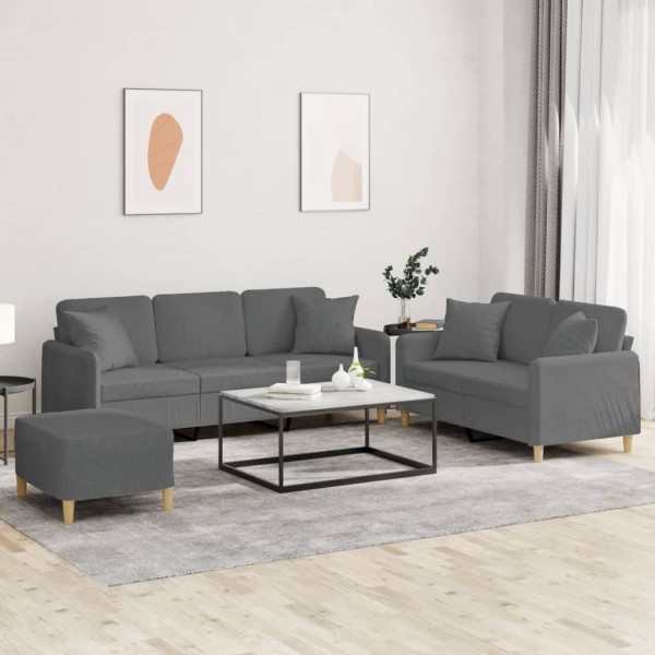 Sofa set with pillows, 3 parts, gray, fabric