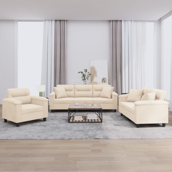 Sofa set with pillows, 3 parts, sand, fabric