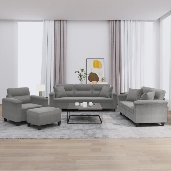 Sofa set with pillows, 4 parts, gray, fabric