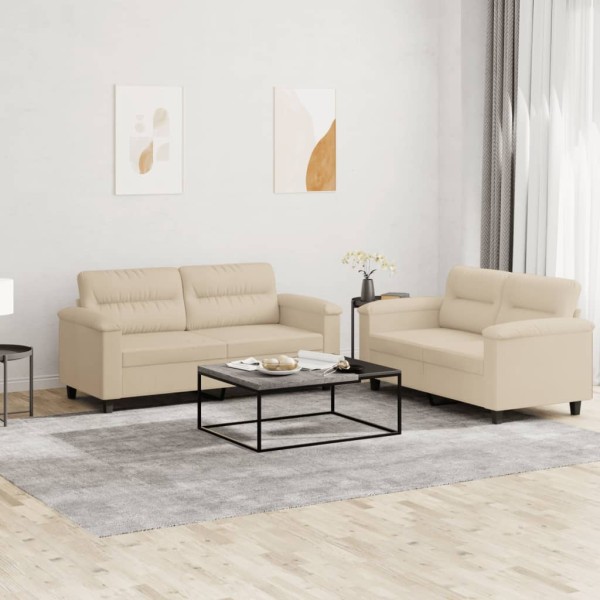 Sofa set with cushions, 2 parts, cream, fabric