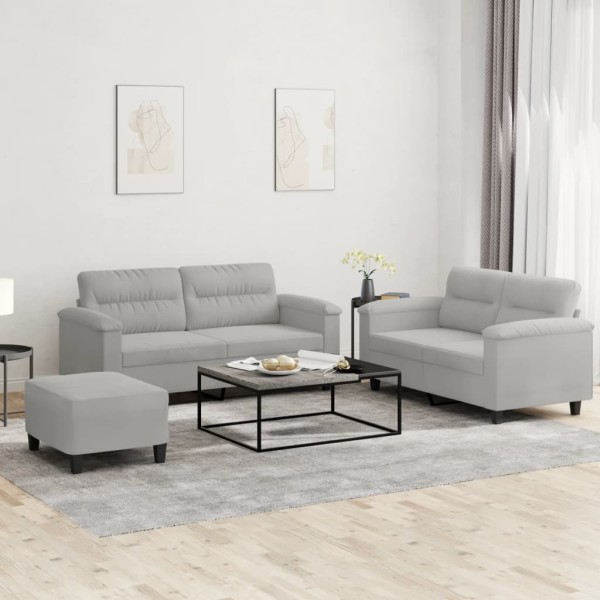 Sofa set with cushions, 3 parts, gray, fabric