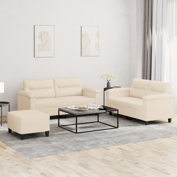 Sofa set with cushions, 3 parts, sand, fabric