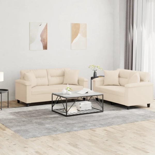 Sofa set with pillows, 2 parts, sand, fabric