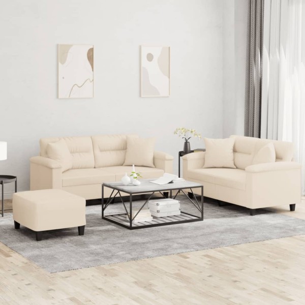 Sofa set with pillows, 3 parts, sand, fabric