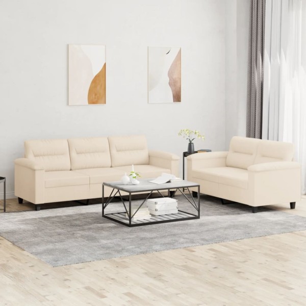 Sofa set with cushions, 2 parts, sand, fabric