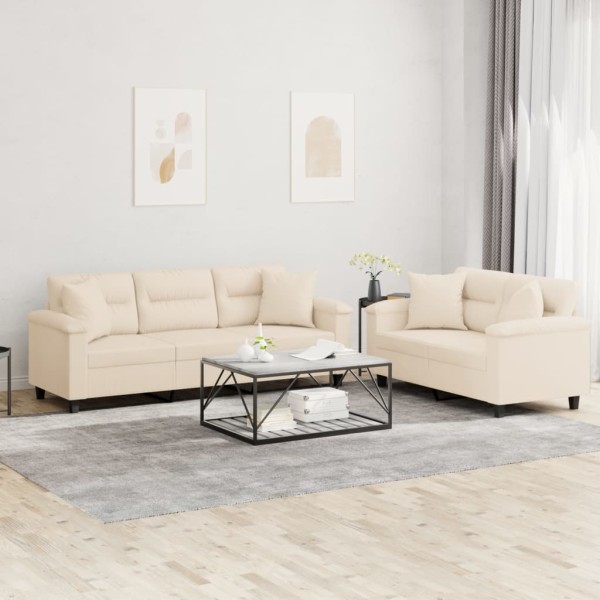 Sofa set with pillows, 2 parts, sand, fabric