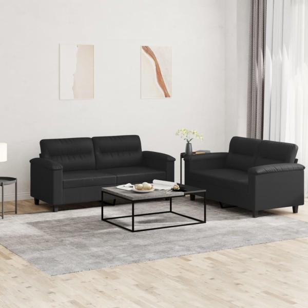 Sofa set with cushions, 2 parts, black, artificial leather