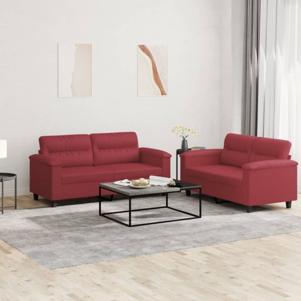 Sofa set with cushions, 2 parts, wine, artificial leather