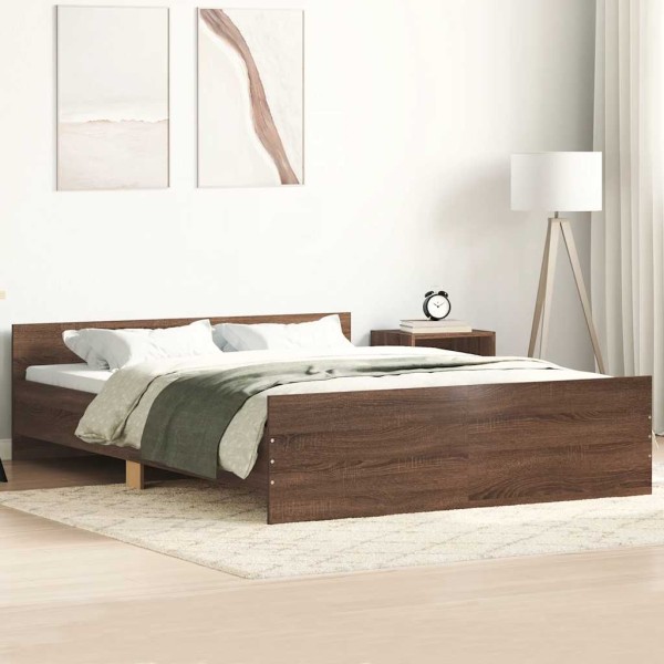 Bed frame with headboard and footboard, brown, 150x200cm