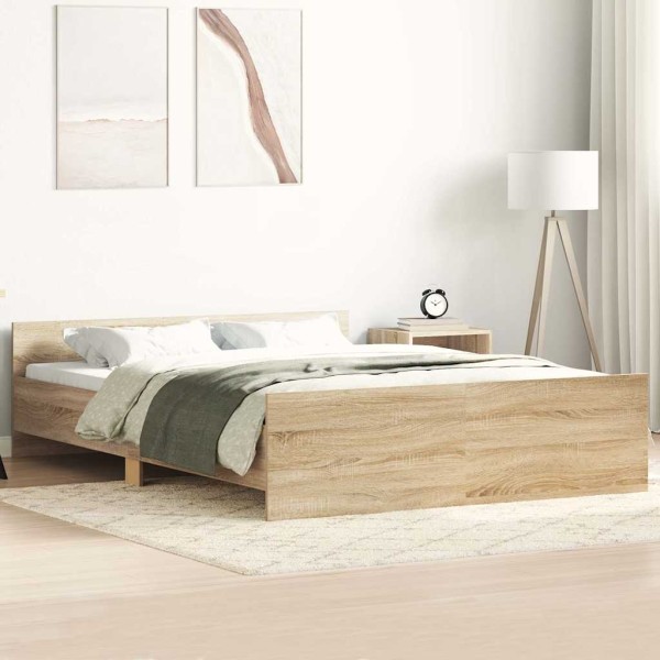 Bed frame with headboard and footboard, oak, 140x190cm