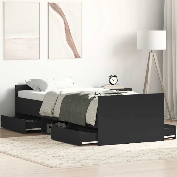 Bed frame with headboard and footboard, black, 100x200cm