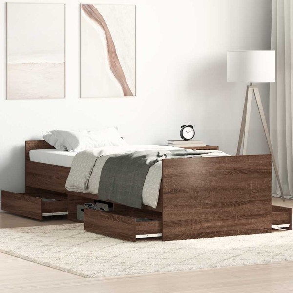 Bed frame with headboard and footboard, brown, 100x200cm