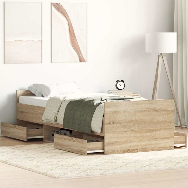Bed frame with headboard and footboard, oak, 90x200cm