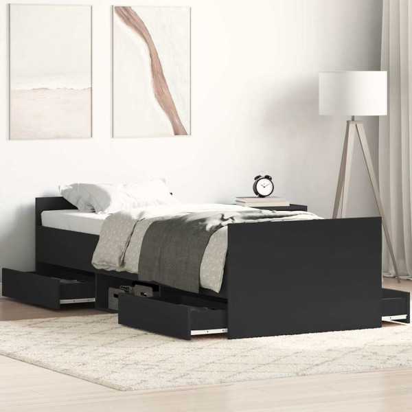 Bed frame with headboard and footboard, black, 90x190cm