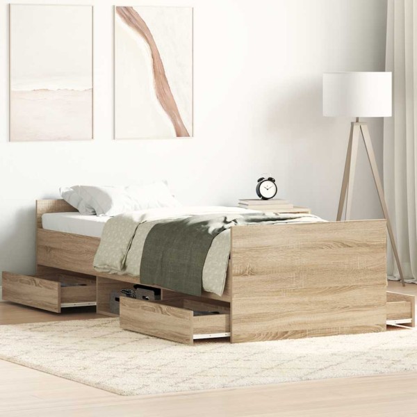 Bed frame with headboard and footboard, oak, 90x190cm