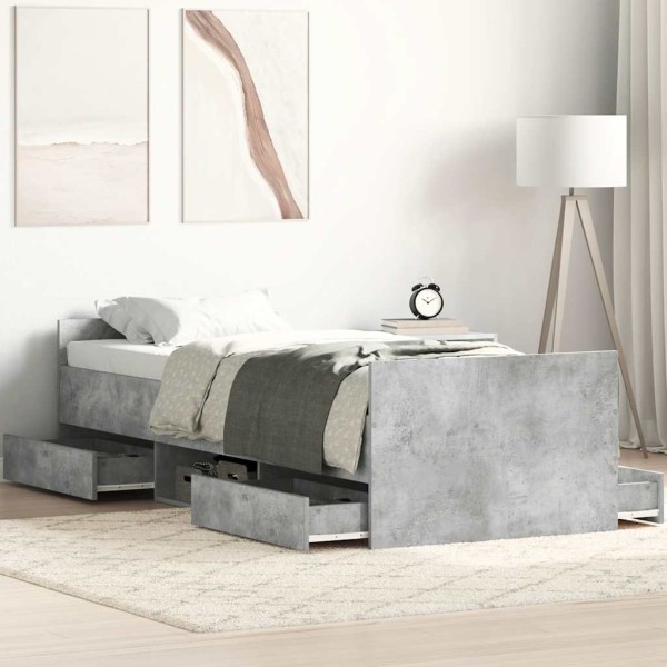 Bed frame with headboard and footboard, concrete, 90x190cm