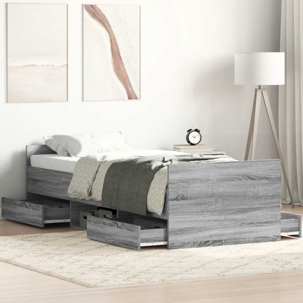 Bed frame with headboard and footboard, gray, 90x190cm