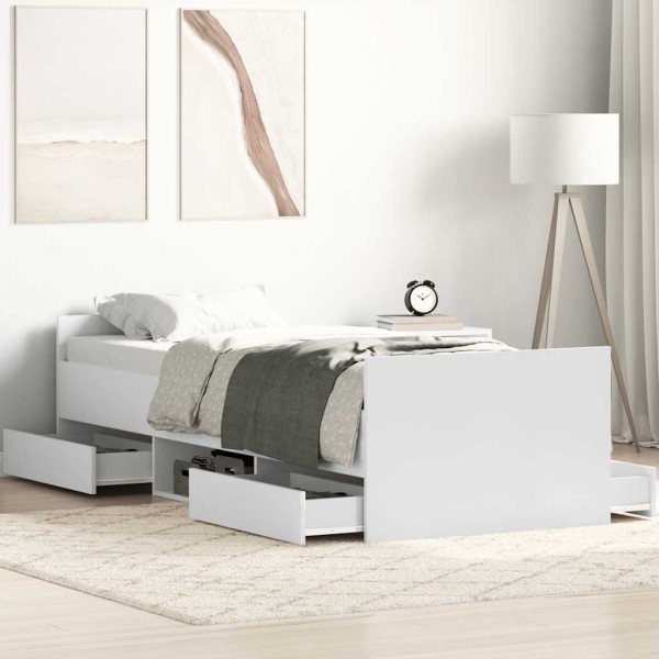 Bed frame with headboard and footboard, white, 75x190cm