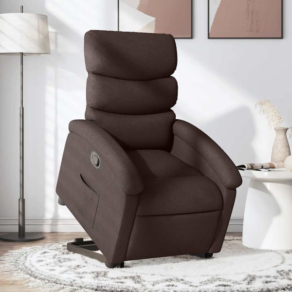 Stand up reclining chair, dark brown, fabric