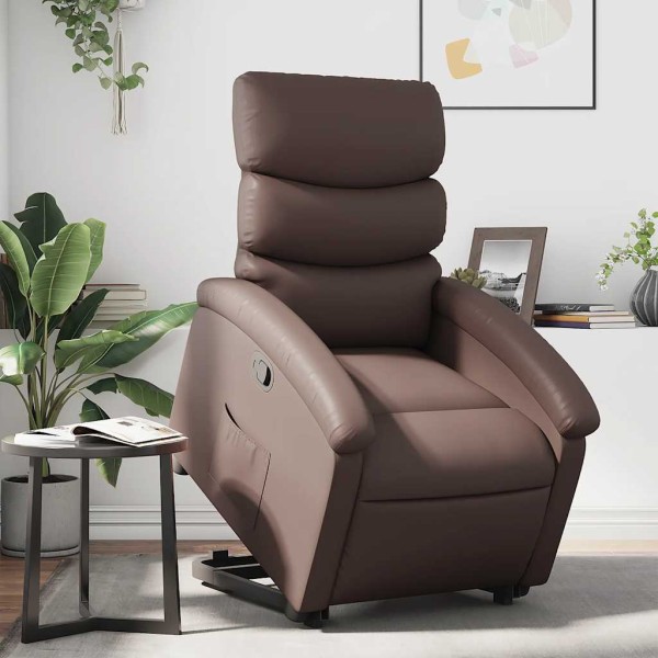 Standing reclining chair, brown color, artificial leather