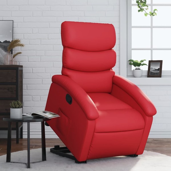 Standing reclining chair, red, artificial leather