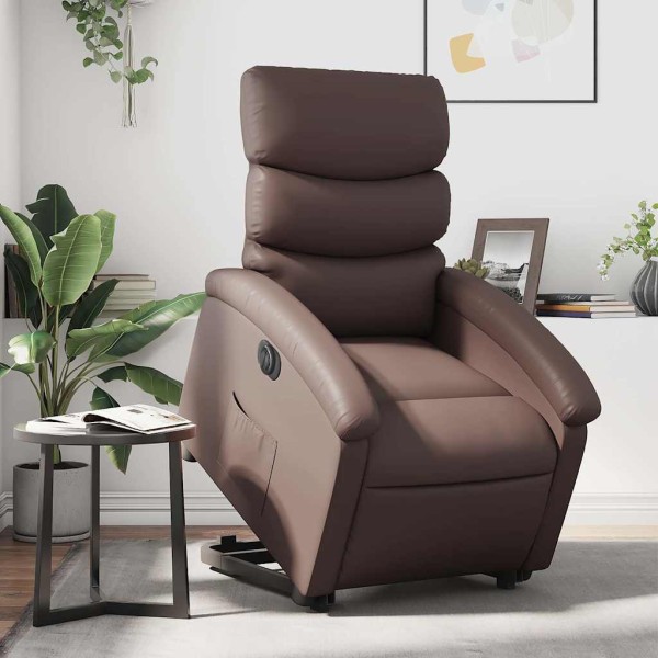 Stand-up electric chair, brown, artificial leather