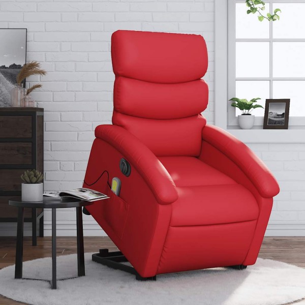 Standing massage chair, red, artificial leather