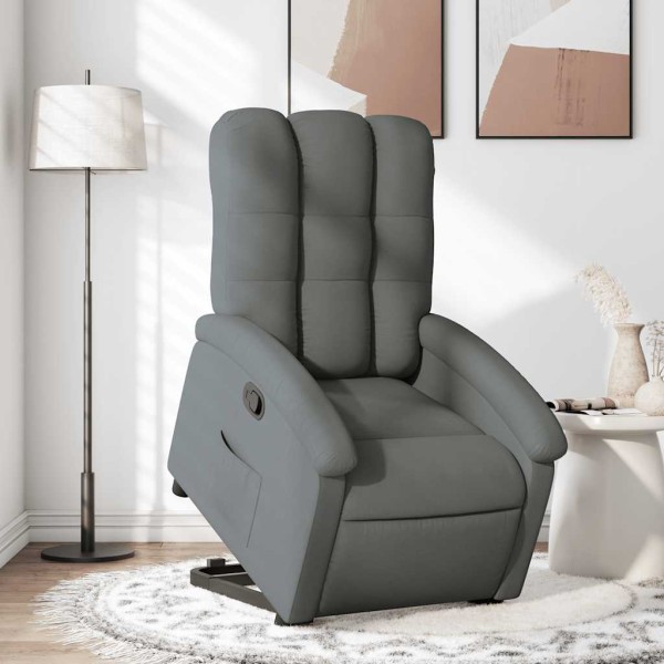 Stand up reclining chair, dark grey, fabric