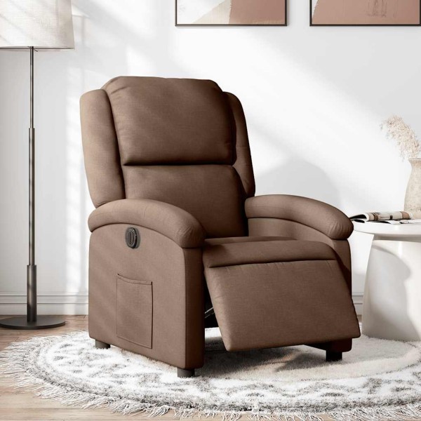Electric reclining chair, brown, fabric