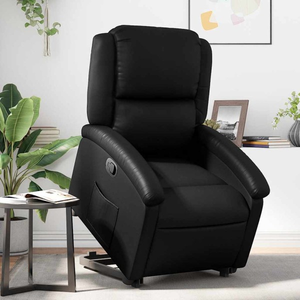 Stand-up reclining chair, black color, artificial leather
