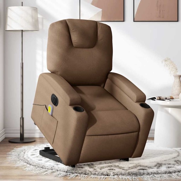 Stand-up electric massage chair, brown, fabric