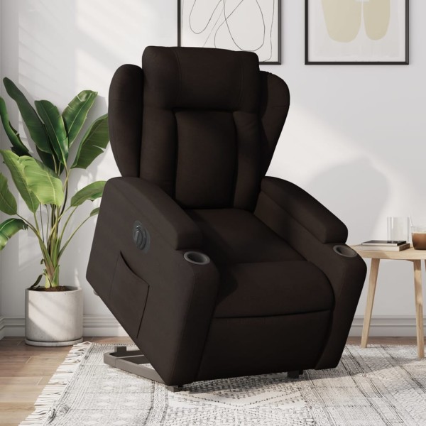 Stand up reclining chair, dark brown, fabric