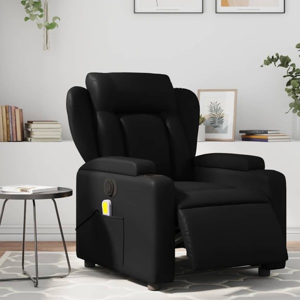 Electric reclining massage chair, black, artificial leather