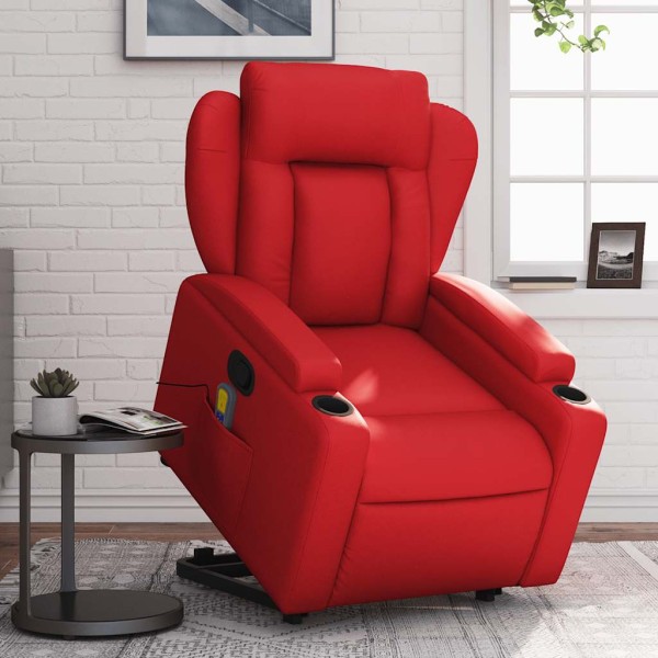 Standing massage chair, red, artificial leather