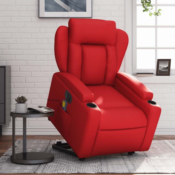 Standing massage chair, red, artificial leather