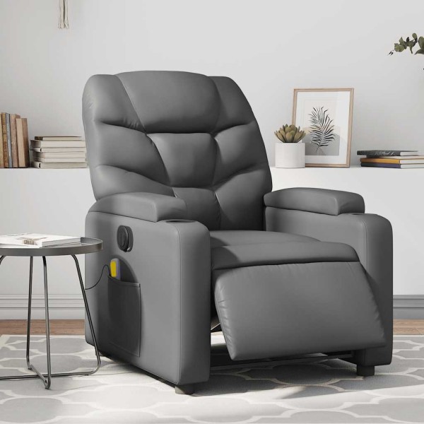 Electric reclining massage chair, gray, artificial leather