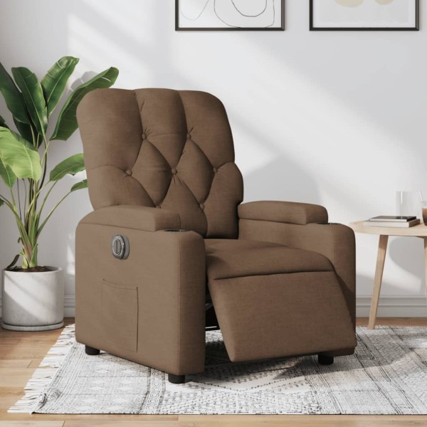 Electric reclining chair, brown, fabric