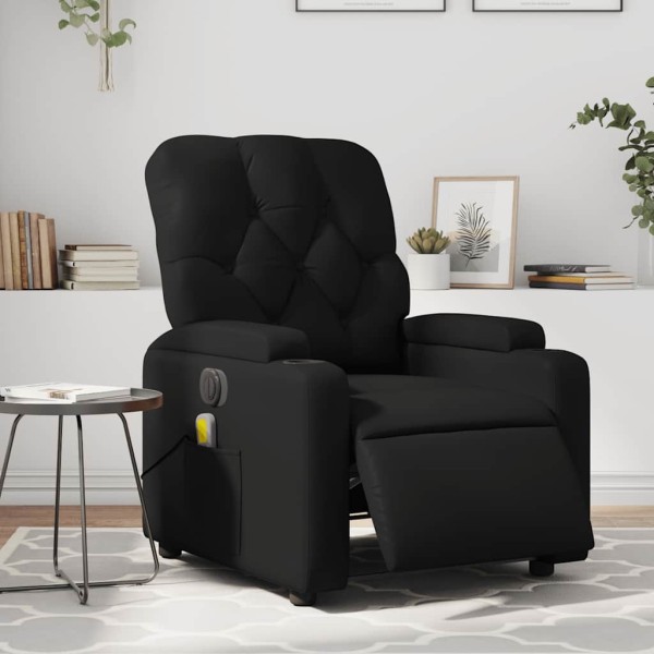 Electric reclining massage chair, black, artificial leather