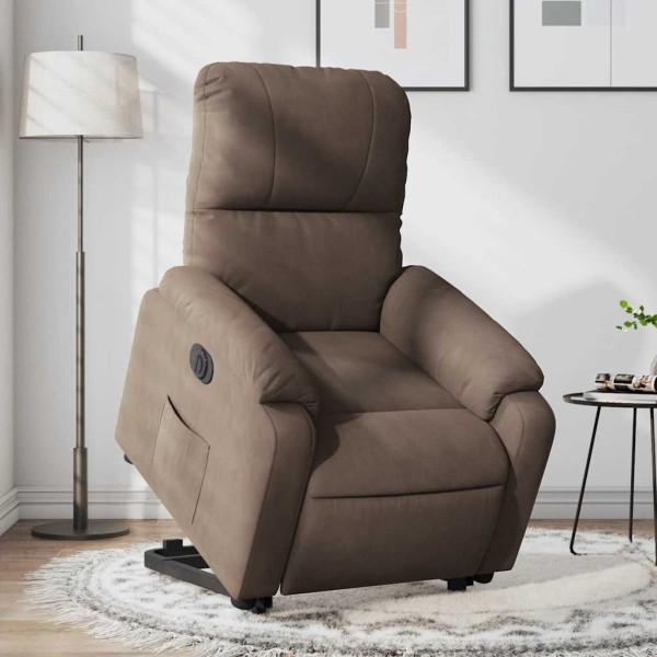 Stand-up electric chair, brown, microfiber fabric