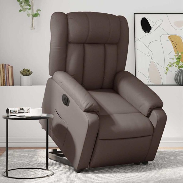 Stand-up electric chair, brown, artificial leather