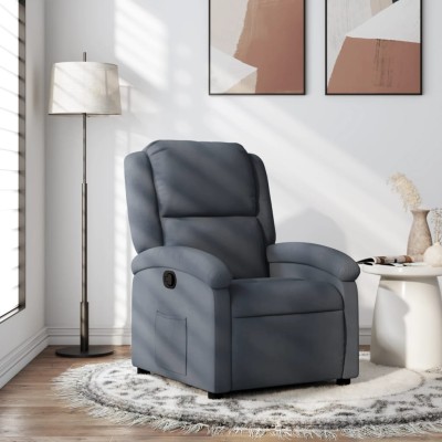 Recliner, dark gray, velvet