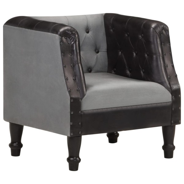 Armchair, black, genuine leather and solid mango wood