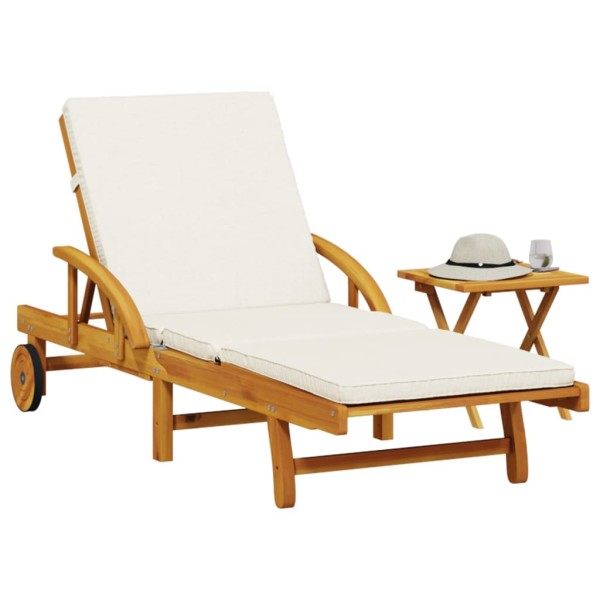 Sun lounger with mattress and table, solid acacia